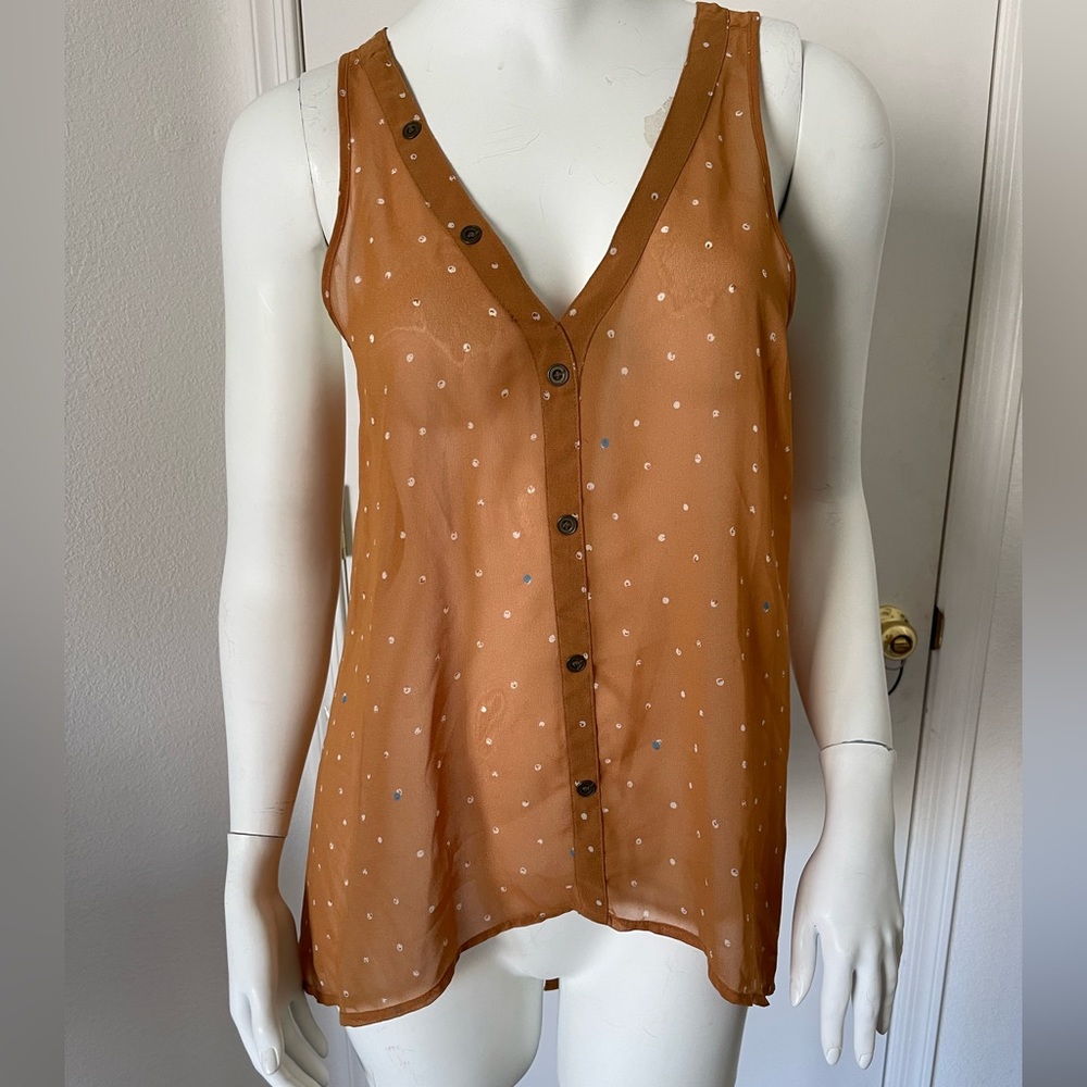 Decree Sheer Sleeveless Coral High Low Hem Tunic Size S